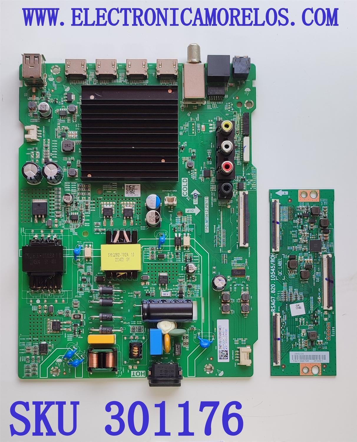KIT DE TARJETAS PARA TV TOSHIBA / MAIN FUENTE 296071 / TPD.MT9612.PB751 / 3TE43N2244CT / T-CON 285230 / RSAG7.820.10545/ROH / 293091 / PANEL HD425Y1U71-T0L2K2/S2/GM/ROH / MODELO 43C350KU